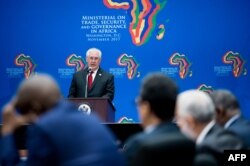 U.S. Secretary of State Rex Tillerson speaks during a meeting of African leaders at the State Department in Washington, Nov. 17, 2017.
