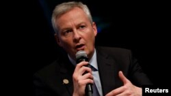French Minister for the Economy and Finance Bruno Le Maire speaks at panel on the security-development nexus during IMF spring meetings in Washington, April 20, 2018. 