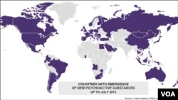 Countries with emergence of psychoactive drugs worldwide