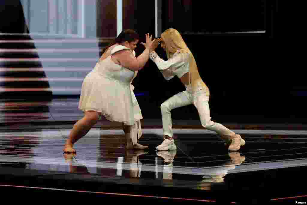 Participant Bilal Hassani of France performs during a dress rehearsal ahead of the Grand Final of 2019 Eurovision Song Contest in Tel Aviv, Israel.