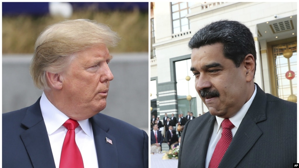 Hình ảnh ghép chân dung Tổng thống Trump và Tổng thống Venezuela Maduro.