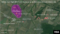 Debris from flight MH17 was found as far as 8km from the main debris site