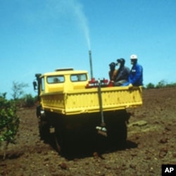 Ground spraying of pesticide can help control locust hopper bands and prevent swarms.