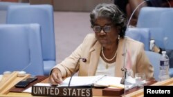 린다 토머스-그린필드 유엔주재 미국대사가 지난해 8월 유엔 안보리 회의에서 발언하고 있다.