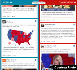 "Червона" та "синя" новинні стрічки на Фейсбуці на прикладі теми "Президент Трамп"