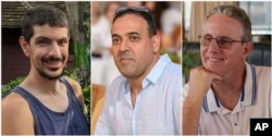 This combination of undated photos provided by Hostages Family Forum show Or Levy, Eli Sharabi and Ohad Ben Ami, all of whom were abducted and brought to Gaza on Oct. 7, 2023.