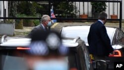 Britain's Prince Charles arrives at the King Edward VII's hospital in London, Feb. 20, 2021, to visit his father, Prince Philip.