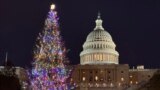 (FILE) People walk by the Capitol West Lawn Christmas tree in Washington, as the US capital prepares for Christmas on December 7, 2024.