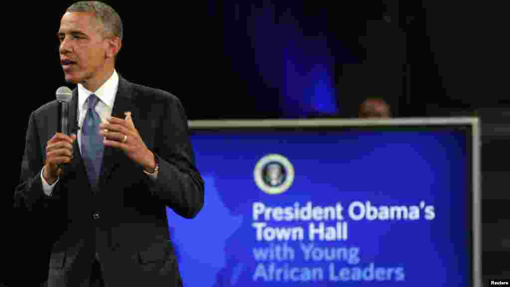 U.S. President Barack Obama holds a town hall meeting in Soweto Township, near Johannesburg June 29, 2013.