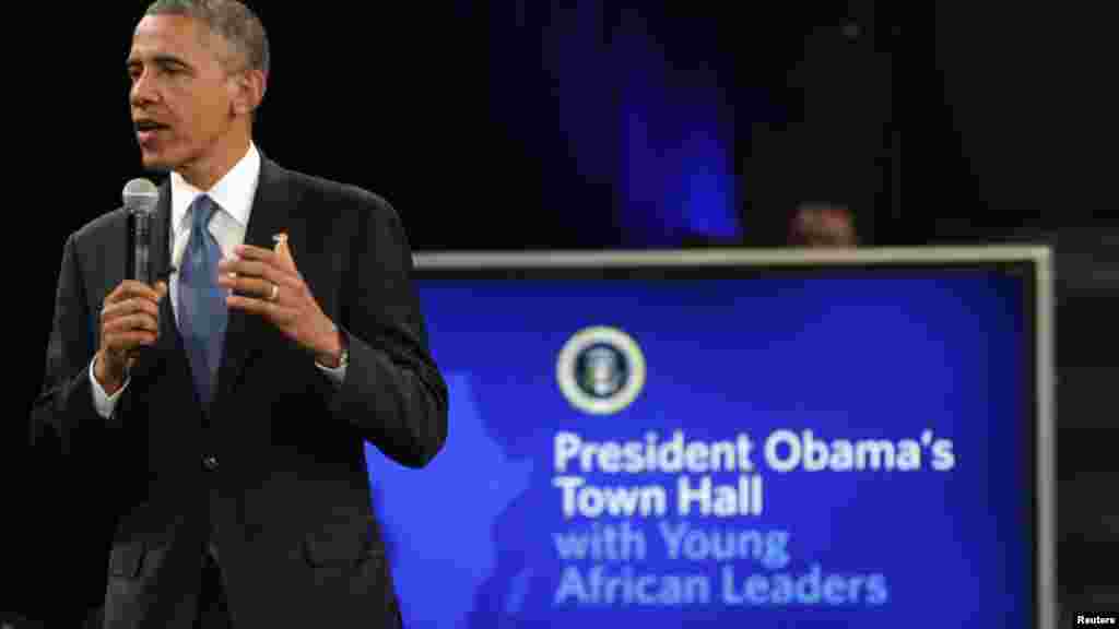U.S. President Barack Obama holds a town hall meeting in Soweto Township, near Johannesburg June 29, 2013.