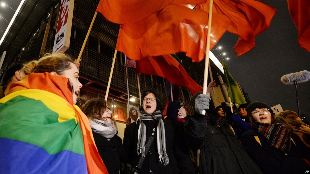 Women march to protest a plan in Poland's parliament to tighten the country's already restrictive abortion law, in Warsaw, Jan. 17, 2017. Similar protests were held in other Polish cities.