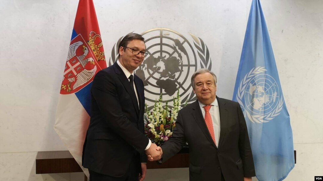 Predsednik Srbije Aleksandar Vučić sa generalnim sekretarom UN Antoniom Guterešom (Foto: Medijska služba predsednika Srbije)
