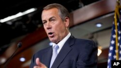 House Speaker John Boehner of Ohio holds a news conference on Capitol Hill in Washington, Feb. 5, 2015.