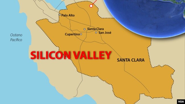 Bản đồ Thung lũng Silicon, bang California, Hoa Kỳ.
