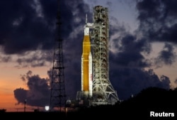 FILE PHOTO: NASA’s next-generation moon rocket, the Space Launch System (SLS) Artemis 1, is shown at the Kennedy Space Center in Cape Canaveral