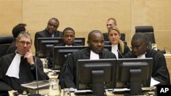 The defense council of Congo's former VP Jean-Pierre Bemba, (Center back row) is seen in the courtroom of the ICC in The Hague, 22 Nov 2010