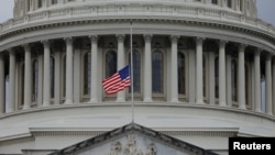 The U.S. flag flies at half staff outside of the U.S. Capitol building the morning after U.S. Sen. Lindsey Graham (R-SC) died “from a brief and sudden illness,” in Washington, D.C., U.S., July 12, 2026. 