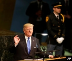 United States President Donald Trump speaks during the United Nations General Assembly at U.N. headquarters, Sept. 19, 2017.