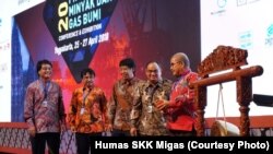 Amien Sunaryadi, Ketua Satuan Kerja Khusus Pelaksana Kegiatan Usaha Hulu Minyak dan Gas Bumi (SKK Migas), membuka Forum Fasilitas Produksi Migas 2018 di Yogyakarta, Rabu (25/4). (Foto: Humas SKK MIgas)