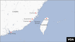 Taiwan lies about 160 kilometers (100 miles) off China's east coast.