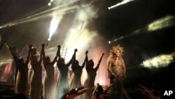 Beyonce performs at the 59th annual Grammy Awards, Feb. 12, 2017.