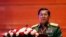 Myanmar's Army Commander Senior Gen. Min Aung Hlaing speaks during a ceasefire agreement at the Myanmar International Convention Center in Naypyitaw, Feb. 13, 2018. 