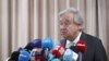 United Nations Secretary-General Antonio Guterres attends a press conference at an UNRWA school in the Al-Wehdat camp for Palestinian refugees in Amman, on March 25, 2024. (Photo by Mohammad HANNON / AFP)