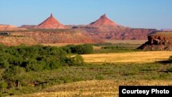Seen in the distance are the twin buttes that gave the Bears Ears area its name. They are considered sacred to Navajo, Hopi and Ute tribal people and figure prominently in their traditional narratives. (Bureau of Land Management photo)