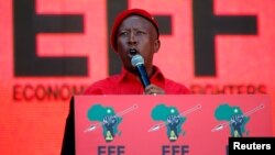 FILE: Julius Malema, leader of the opposition Economic Freedom Fighters (EFF) party addresses supporters at the party's final election rally ahead of the country's May 8 poll, in Johannesburg, South Africa, May 5, 2019.