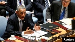 U.S. President Barack Obama chairs the U.N. Security Council summit in New York September 24, 2014. REUTERS/Kevin Lamarque (UNITED STATES - Tags: POLITICS) - RTR47L4F