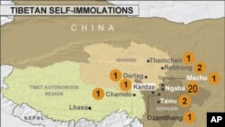 Map of self-immolations in Tibetan regions
