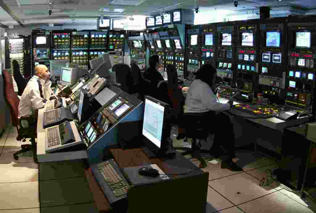 The TV master control center.