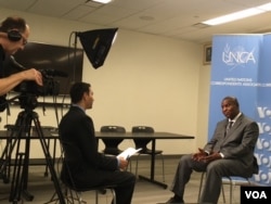 President Faustin-Archange Touadéra, recently elected to the Central African Republic, speaks with VOA's Jacques Aristide in New York. (VOA/ M. Besheer and C.Forcucci)