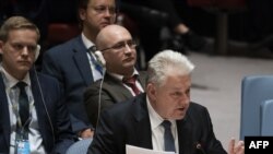 FILE - Ukraine's Ambassador to the United Nation Volodymyr Yelchenko addresses the U.N. Security Council during a council meeting on Ukraine, at U.N. headquarters in New York, Nov. 26, 2018.