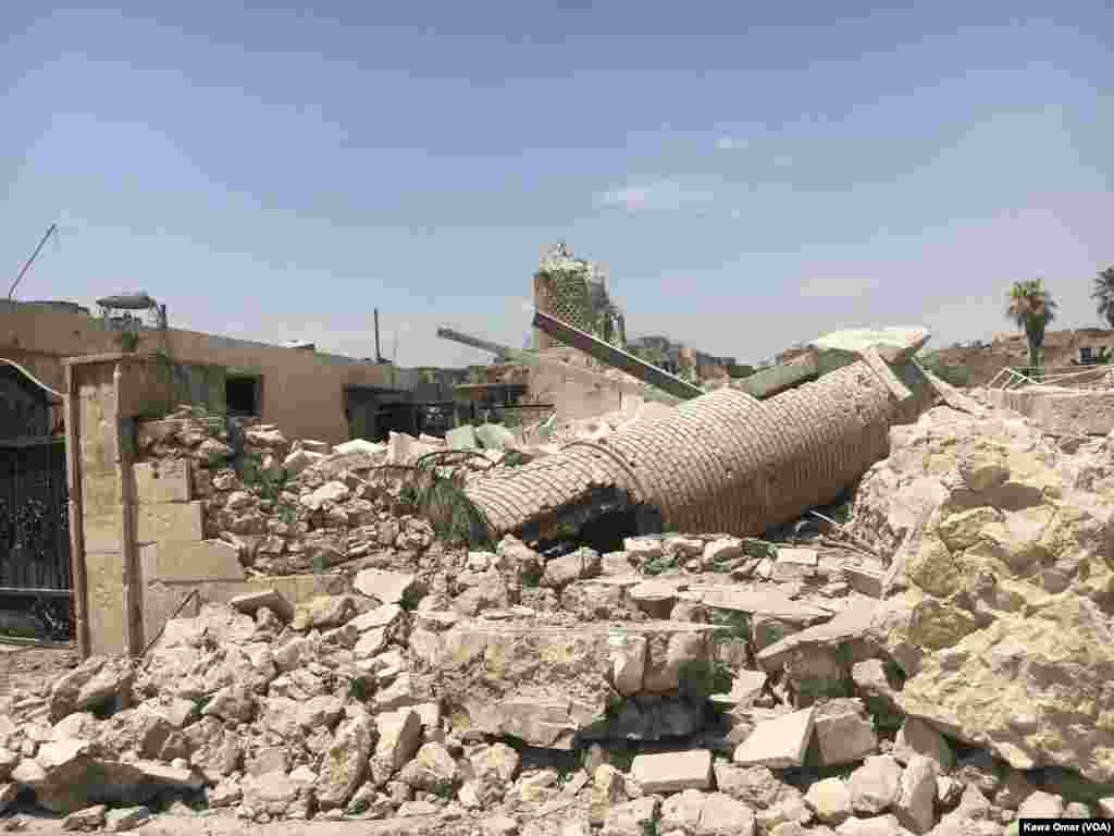 Much of the Old City of Mosul is in ruins as Iraqi forces battle Islamic State militants for the city. The destroyed al-Nuri mosque shows the level of destruction in the city, July 1, 2017.