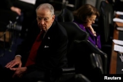 Senate Judiciary Committee Chairman Chuck Grassley, R-Ia., and the panel's ranking Democrat, Senator Dianne Feinstein of California, preside over Supreme Court nominee Neil Gorsuch's confirmation hearing on Capitol Hill, March 22, 2017.