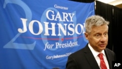 FILE - Libertarian presidential candidate Gary Johnson speaks at the National Libertarian Party Convention in Orlando, Fla. 