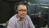 Mr. Ou Virak, founder and president of Future Forum participates in VOA Khmer's Hello VOA radio call-in show about the importance of policy researchers for impoverished country, Monday, February 02, 2015. (Lim Sothy/VOA Khmer)