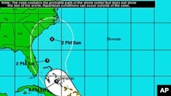 Predicted track of Tropical Storm Emily