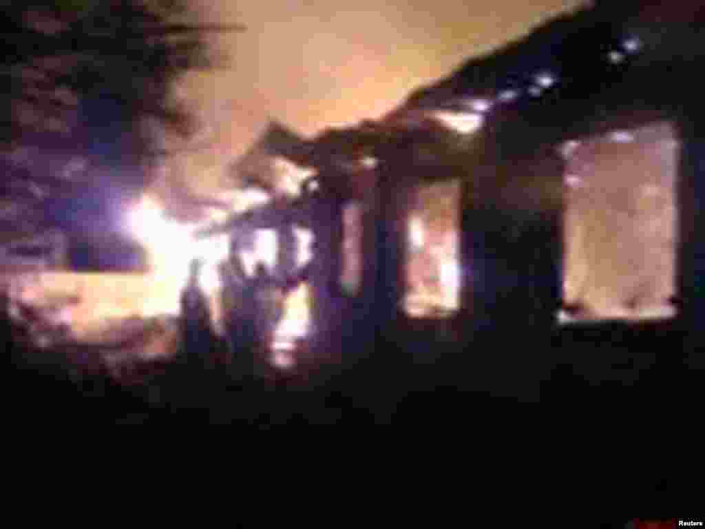 This image taken from video footage provided by the Russian Emergencies Ministry shows a fire at a psychiatric hospital north of Moscow, April 26, 2013 . 