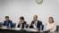 Syria's main opposition High Negotiations Committee (HNC) leader Nasr al-Hariri, 2nd right, and his delegation attend a meeting with U.N. Special Envoy for Syria Staffan de Mistura (not pictured), during Syria talks in Geneva, Switzerland, March 29, 2017.