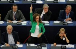 FILE - Dutch member of the European Parliament Sophia in 't Veld asks for the floor during session at the European Parliament in Strasbourg, France, July 18, 2019.