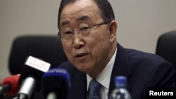 ເລຂາທິການໃຫຍ່ ອົງການສະຫະປະຊາຊາດ ທ່ານ Ban Ki-moon ຖະແຫລງ ໃນລະຫວ່າງ ກອງປະຊຸມoad
ຂ່າວ ຫຼັງຈາກກອງປະຊຸມໃຫຽ່ສະໄໝສາມັນ ຄັ້ງທີ 26 ຂອງສະຫະພາບອາຟຣິກາ (AU) ຢູ່ທີ່ສຳນັກງານໃຫຍ່ ຂອງ AU ໃນນະຄອນຫຼວງ Addis Ababa ຂອງອີທີໂອເປຍ, ວັນທີ 31 ມັງກອນ 2016.