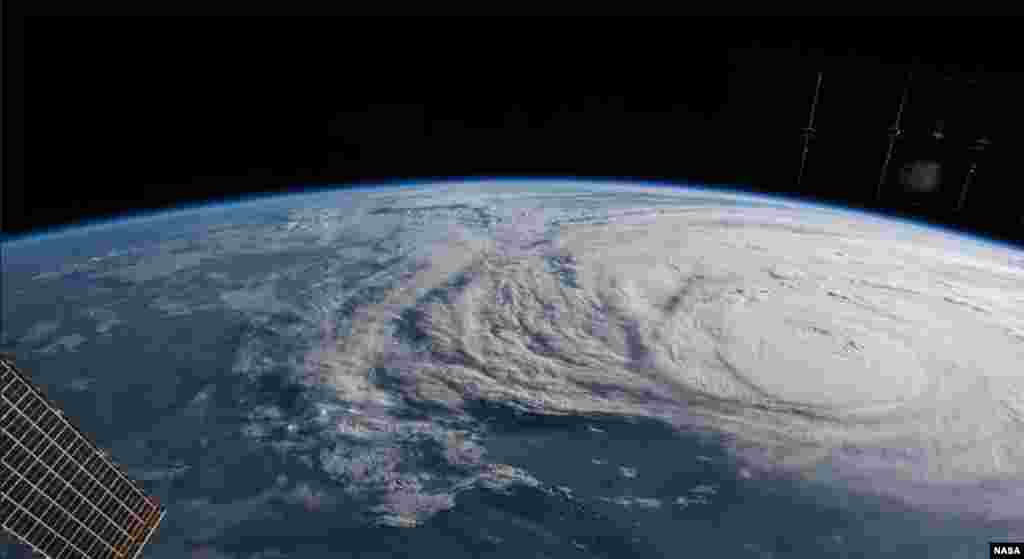 The International Space Station orbited over Hurricane Harvey and photographed the storm bearing down on the Texas coast, Aug. 26, 2017.