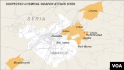 Suspected chemical weapon attack sites in Damascus