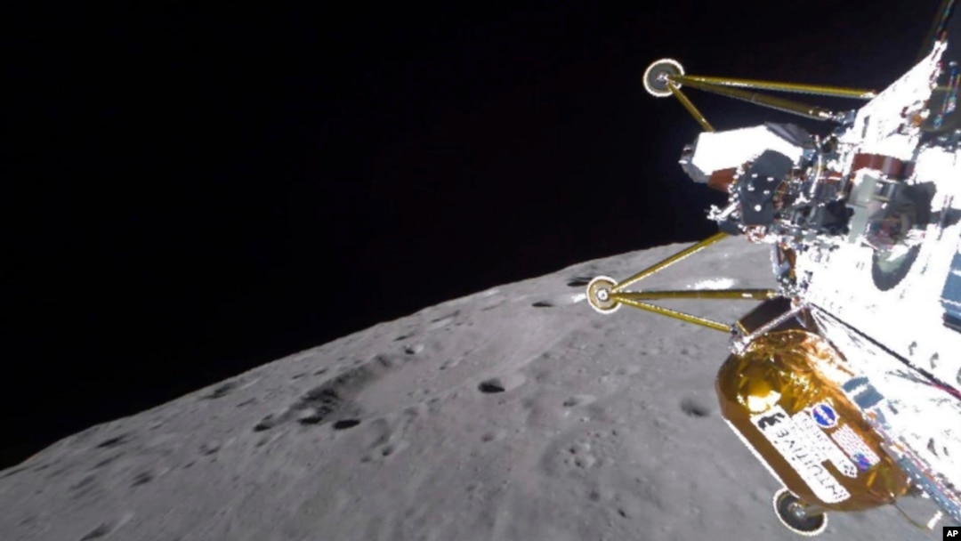 Intuitive Machines' Athena lander approaches the surface of the moon on March 6, 2025. (NASA via AP)