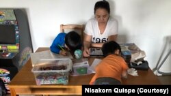 Nisakorn Quispe has been homeschooling her children for a few weeks due to school closures amid the COVID-19 pandemic in Queens, New York City. 