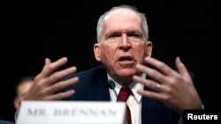 FILE - John Brennan testifies before a Senate Intelligence Committee hearing on his nomination to be the Director of the CIA, on Capitol Hill in Washington, Feb. 7, 2013. 