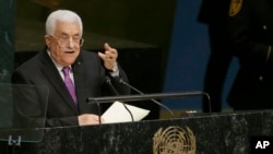 Mahmoud Abbas prenant la parole à l’Assemblée Générale de l’ONU le 30 septembre 2015. (AP Photo/Mary Altaffer)