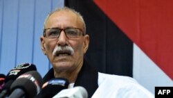 FILE Brahim Ghali, Polisario secretary general and president of the self-proclaimed Sahrawi Arabic Democratic Republic, speaks after visiting the Sahrawi refugee camp of Rabouni, 20 kms south of the Algerian city of Tindouf .Taken 10.19.2017